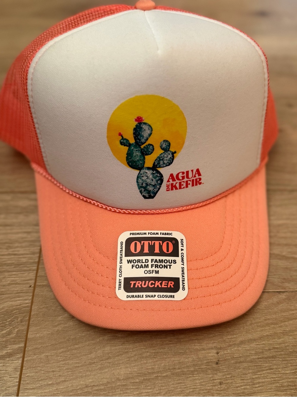 OTTO Peach and White Trucker Hat with Cactus Graphic Summer